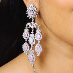Pastel Pink American Diamond Necklace With Earrings And Bindi - Rukhmani