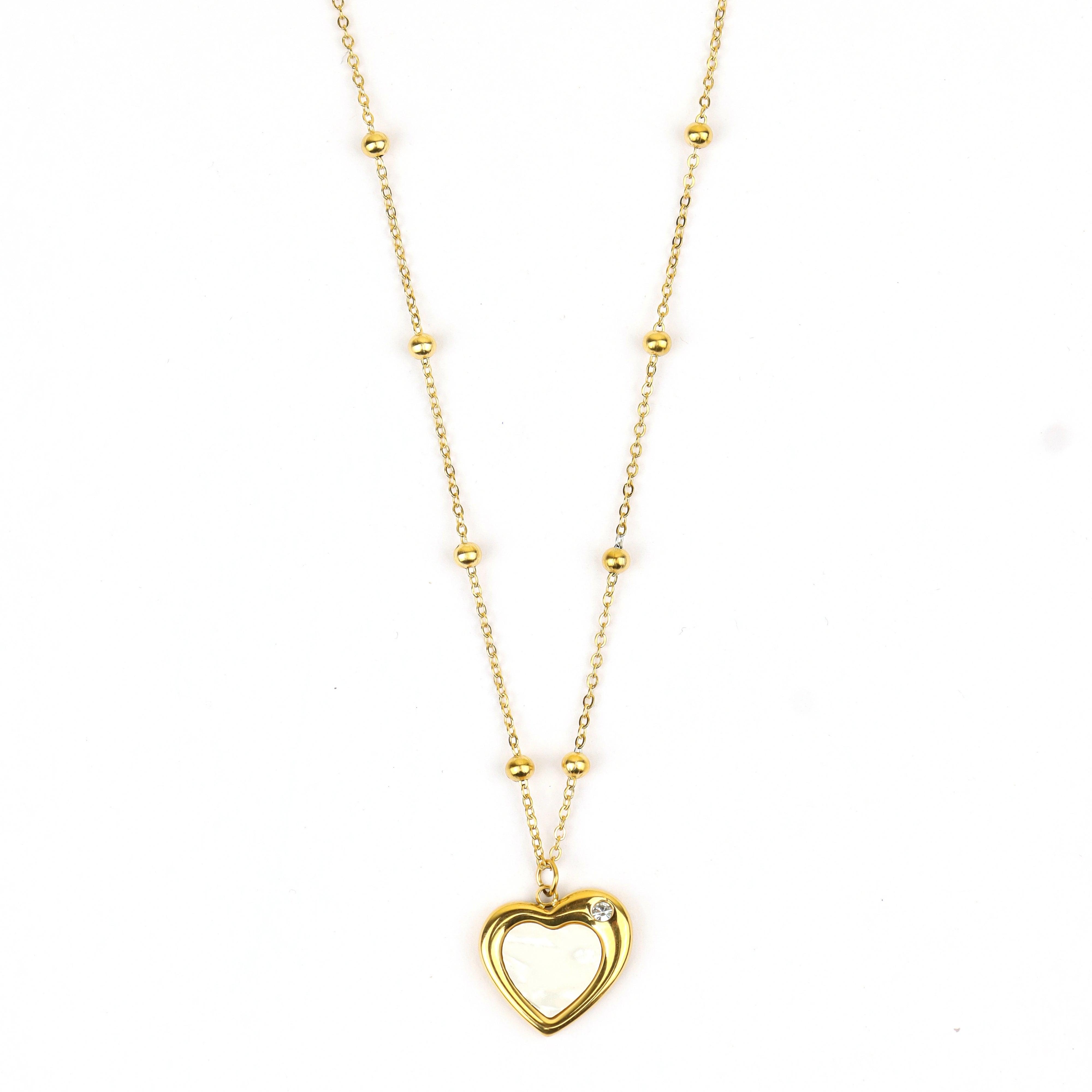 Heart Shape Mother Of Pearl Anti Tarnish Chain Pendant - Rukhmani