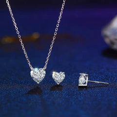 Minimalist 925 Sterling Silver Shiny Heart Cut Cubic Zircon Necklace and Earring Jewelry Set