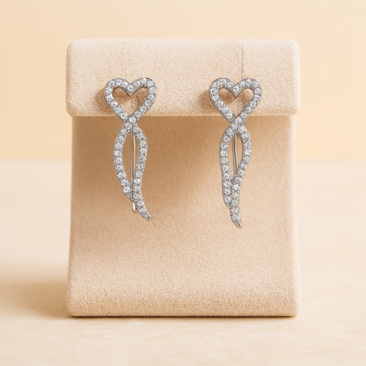 925 Sterling Silver Rhodium Plated Heart Design Ear Cuffs with Cubic Zirconia