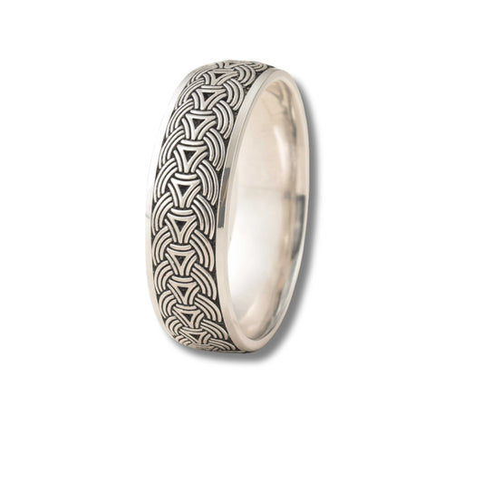 925 Sterling Silver Men’s Ring | Rhodium Plated Celtic Knot Pattern Band