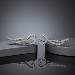 925 Sterling Silver Rhodium Plated Heart Design Ear Cuffs with Cubic Zirconia