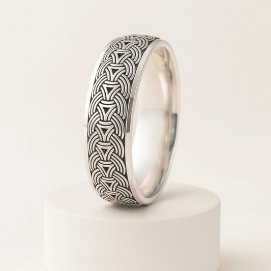 925 Sterling Silver Men’s Ring | Rhodium Plated Celtic Knot Pattern Band