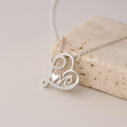 925 Sterling Silver Love Heart Necklace | Rhodium Plated Pendant with Cubic Zirconia