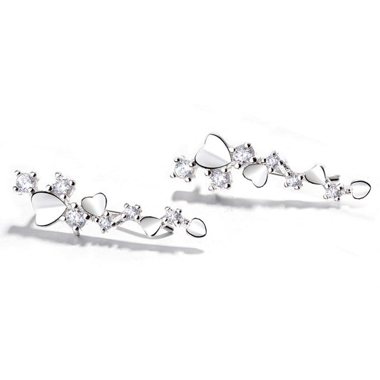 925 Sterling Silver Rhodium Plated Heart Accent Ear Cuffs with Cubic Zirconia