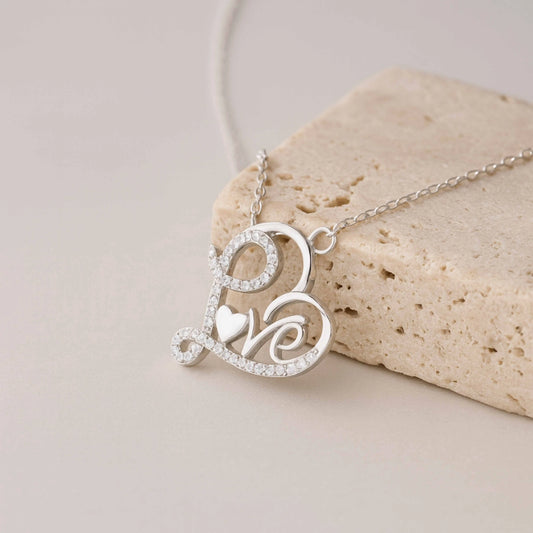 925 Sterling Silver ‘Love’ Script Heart Pendant Necklace