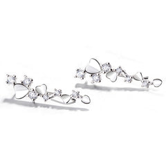 925 Sterling Silver Rhodium Plated Heart Accent Ear Cuffs with Cubic Zirconia