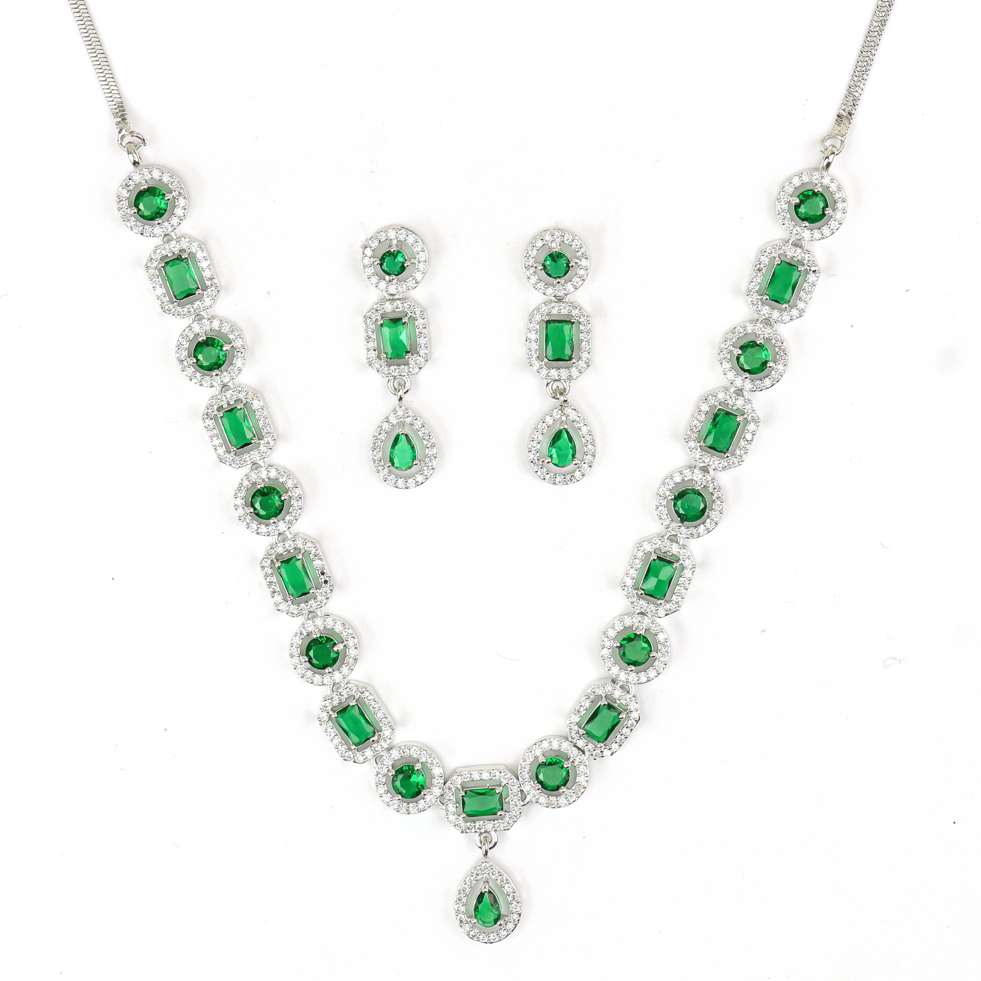 Green America Diamond Victorian Necklace Set With Earrings - Rukhmani
