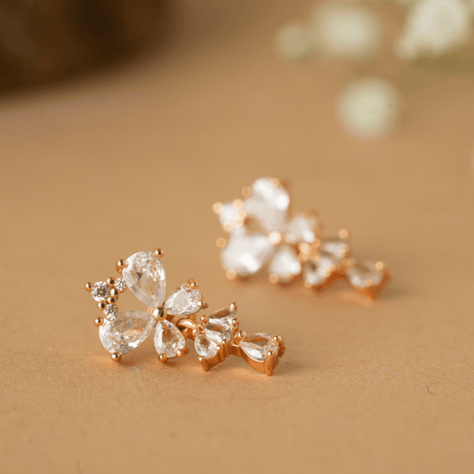 Butterfly Like Rose Gold Stud Crystal Bridal Earrings - Rukhmani