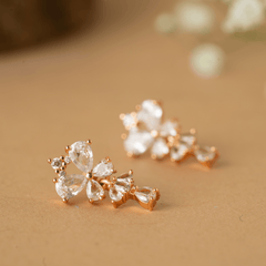 Butterfly Like Rose Gold Stud Crystal Bridal Earrings - Rukhmani