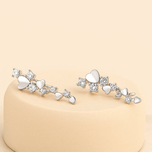 925 Sterling Silver Rhodium Plated Heart Accent Ear Cuffs with Cubic Zirconia