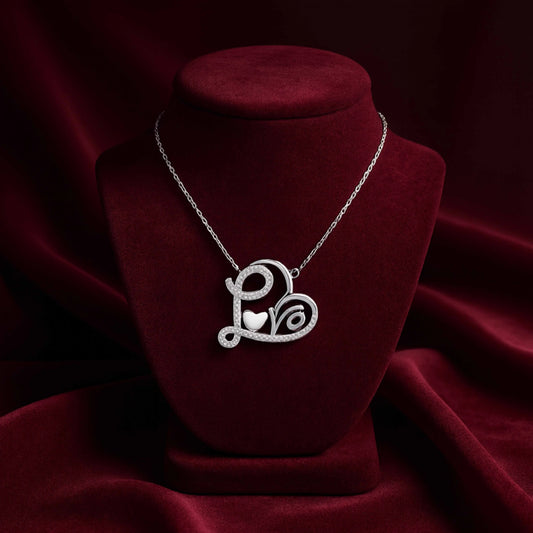 925 Sterling Silver ‘Love’ Script Heart Pendant Necklace