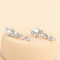 925 Sterling Silver Rhodium Plated Heart Accent Ear Cuffs with Cubic Zirconia