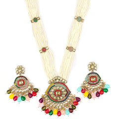 Rangamahal Moti Rajwadi Long Necklace With Earrings - Rukhmani