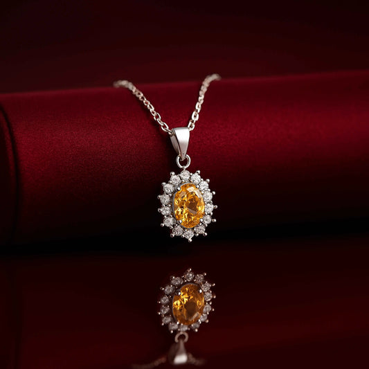 Oval Yellow Stone Pendant in 925 Sterling Silver
