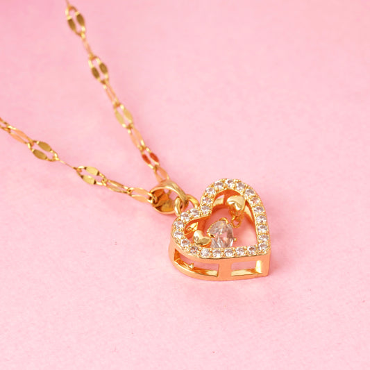 Fancy Gold Plated Dancing diamond heart lightweight gold plated Beautiful pendant chain