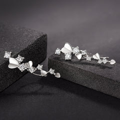 925 Sterling Silver Rhodium Plated Heart Accent Ear Cuffs with Cubic Zirconia