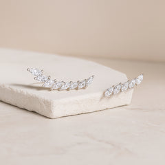 925 Sterling Silver Rhodium Plated Leaf Design Ear Cuffs with Cubic Zirconia