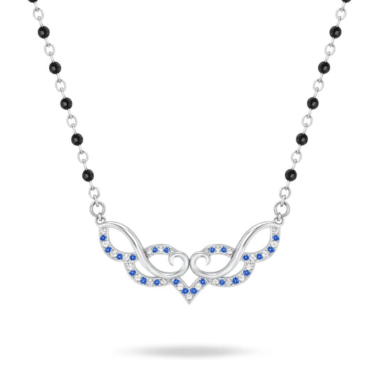 925 Sterling Silver Rhodium Plated Blue Cubic Zirconia Infinity Design Mangalsutra for Women
