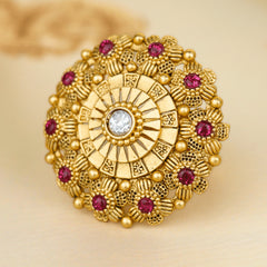 Gold Plated White and Red Stones Rajwadi Rings