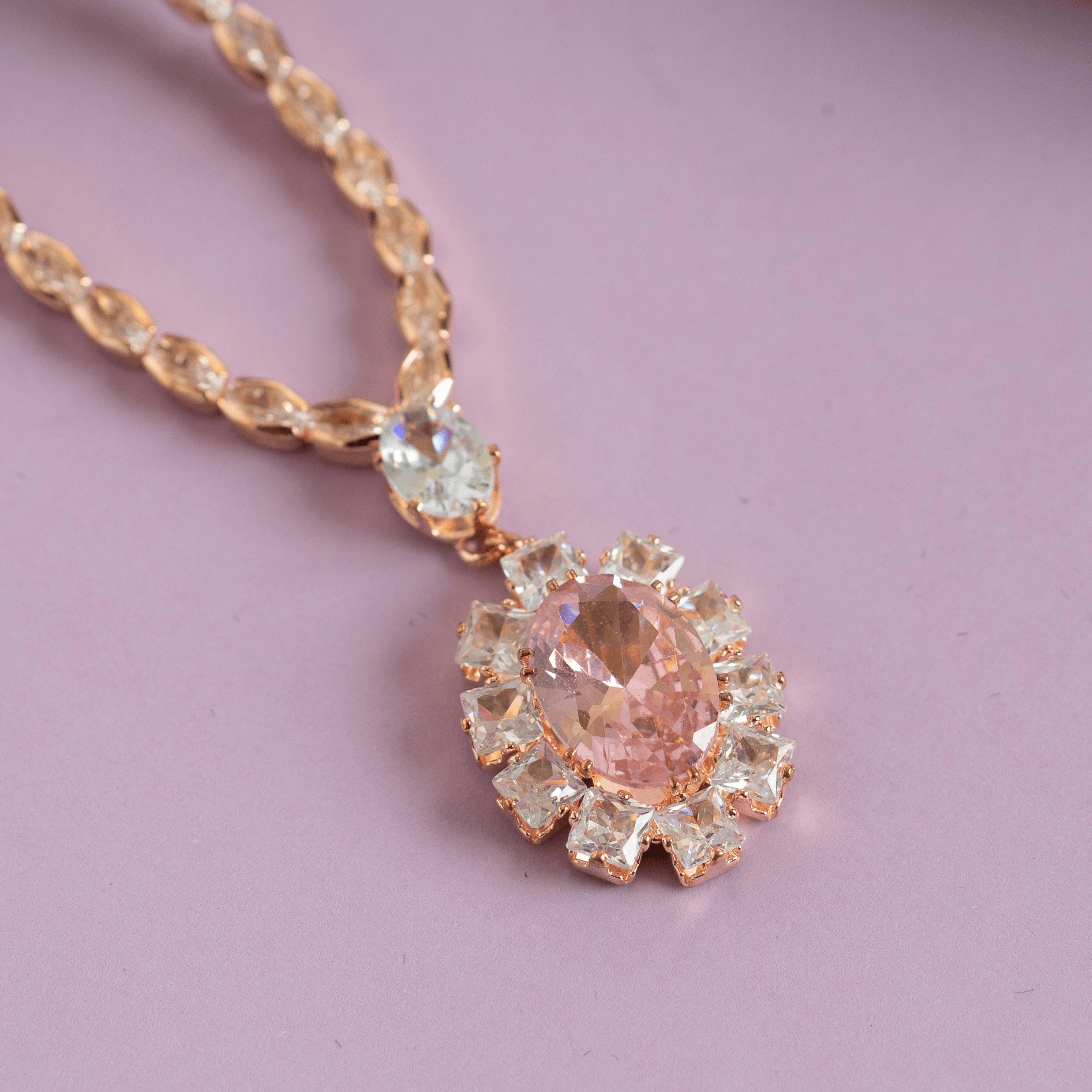 Set of pink diamond pendant and earring - Rukhmani
