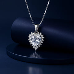 Heart-Cut CZ Halo Pendant in 925 Sterling Silver