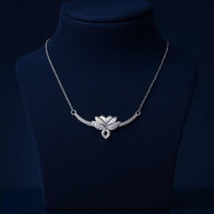 925 Sterling Silver Rhodium Plated Floral Necklace with Cubic Zirconia