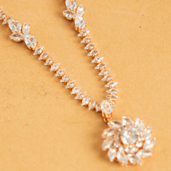Traditional Rose Gold Plated American Diamond Necklace Set With Earrings