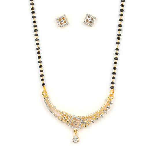 Fancy Square Design Drop Diamond Gold Plated Mangalsutra - Rukhmani