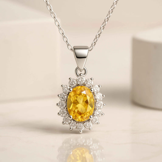 Oval Yellow Stone Pendant in 925 Sterling Silver