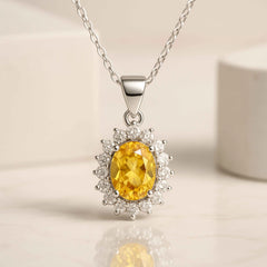 Oval Yellow Stone Pendant in 925 Sterling Silver
