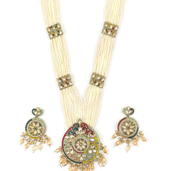 Rangamahal Moti With Stones Rajwadi Necklace set With Earrings - Rukhmani