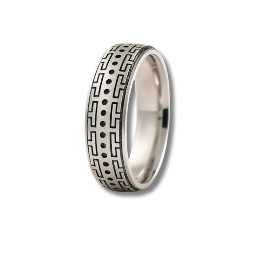 925 Sterling Silver Men’s Ring | Rhodium Plated Geometric Dot & Line Band