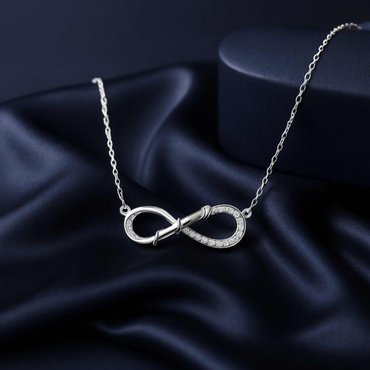 925 Sterling Silver Infinity Knot Necklace | Rhodium Plated Pendant with Cubic Zirconia