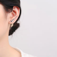 925 Sterling Silver Rhodium Plated Heart Accent Ear Cuffs with Cubic Zirconia