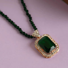Green Diamond Pendant and Necklace Set with Earrings - Rukhmani