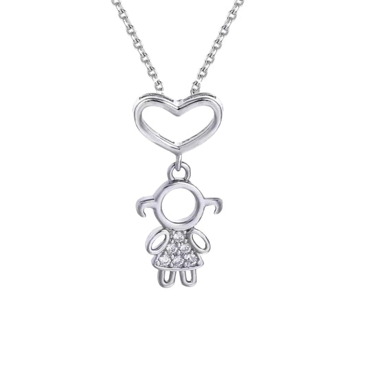 Cartoon Heart Link Chain 925 Silver Cubic Zircon Necklace - Girls