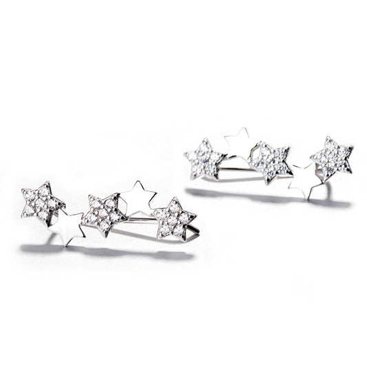 925 Sterling Silver Rhodium Plated Star Cluster Ear Cuffs with Cubic Zirconia