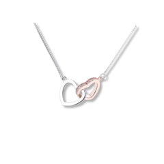 925 Sterling Silver Interlocking Hearts Necklace | Rose Gold & Rhodium Plated with Cubic Zirconia
