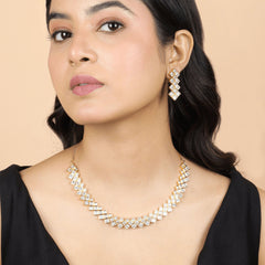 Modern Flow Diamond Gold Plated Necklace with Earrings - Rukhmani