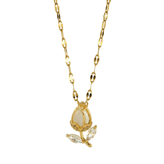 Fancy Design Mother of Pearl Rose Gold Plated Pendant Chain