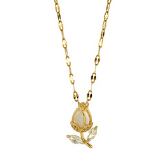 Fancy Design Mother of Pearl Rose Gold Plated Pendant Chain