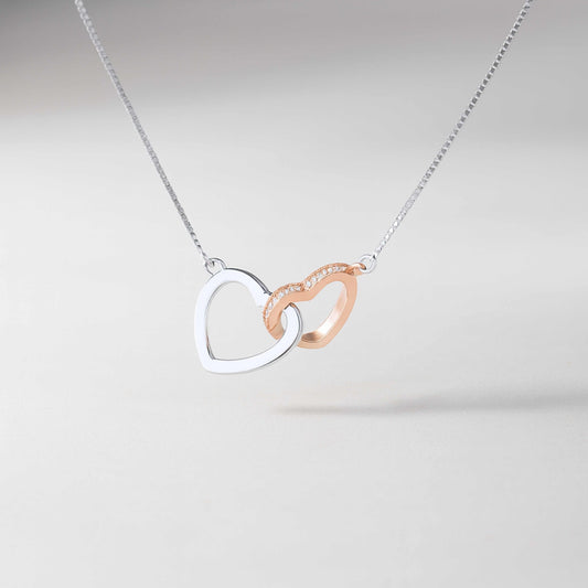 925 Sterling Silver Interlocking Hearts Necklace | Rose Gold & Rhodium Plated with Cubic Zirconia