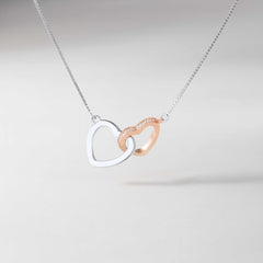 925 Sterling Silver Interlocking Hearts Necklace | Rose Gold & Rhodium Plated with Cubic Zirconia