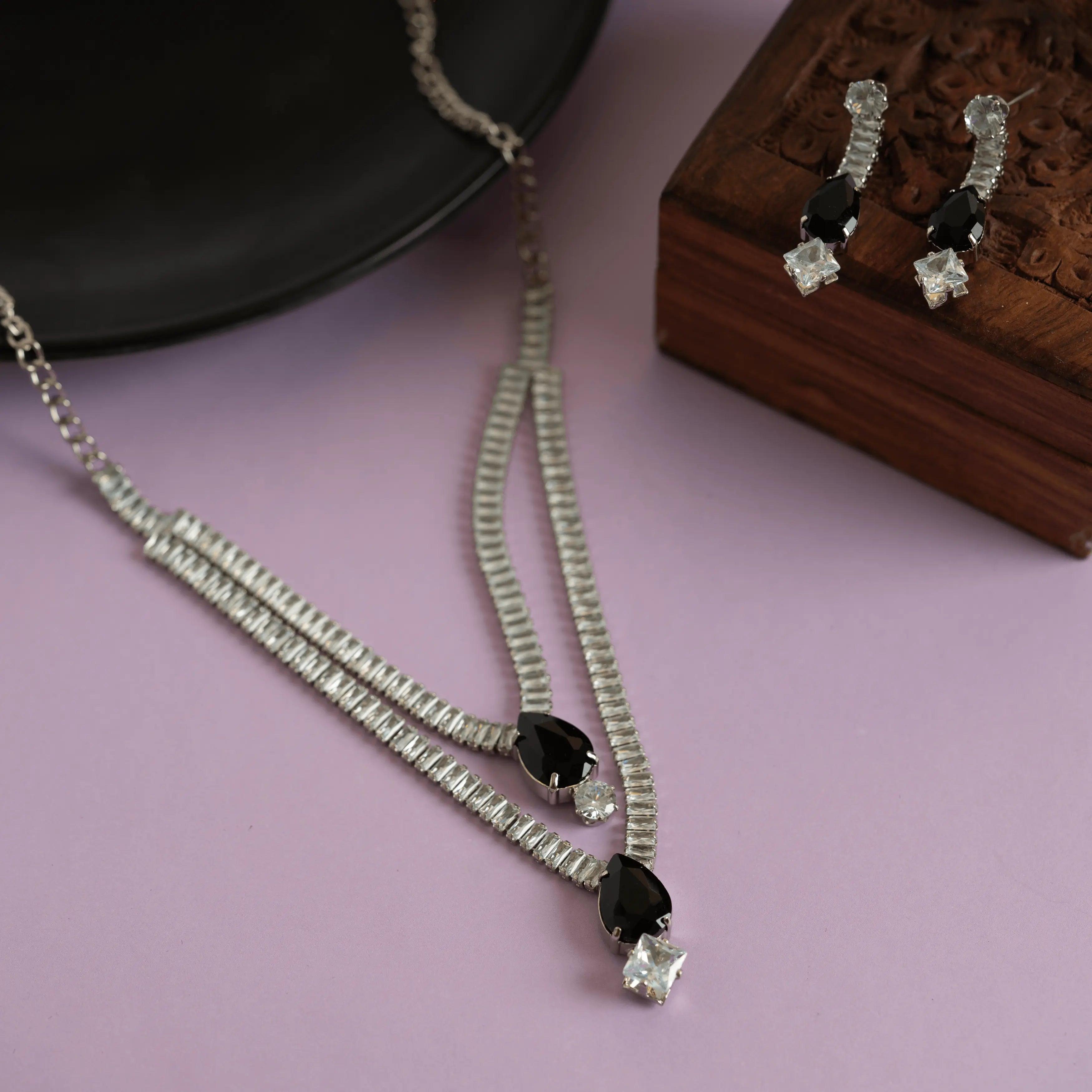 Fancy Spinel Diamond Pendant Necklace Set with Earrings - Rukhmani