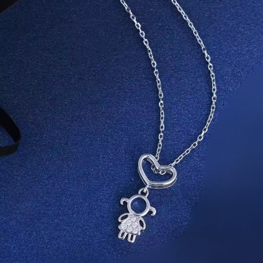 Cartoon Heart Link Chain 925 Silver Cubic Zircon Necklace - Girls