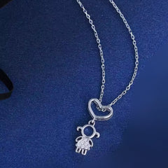 Cartoon Heart Link Chain 925 Silver Cubic Zircon Necklace - Girls