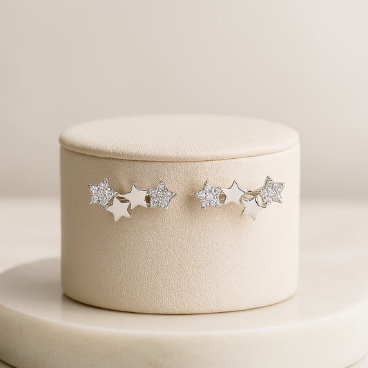 925 Sterling Silver Rhodium Plated Star Cluster Ear Cuffs with Cubic Zirconia