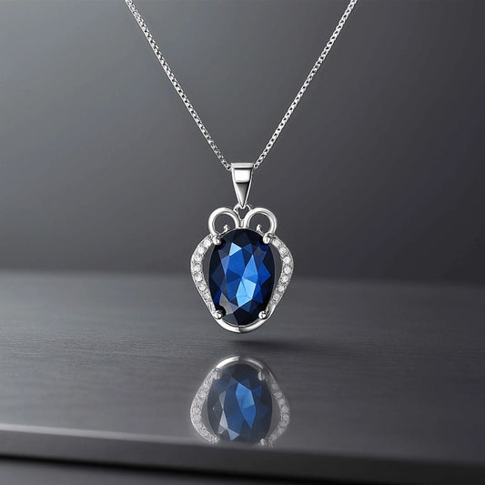 Oval Blue Stone Pendant in 925 Sterling Silver