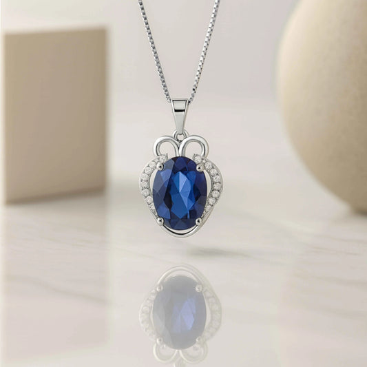 Oval Blue Stone Pendant in 925 Sterling Silver
